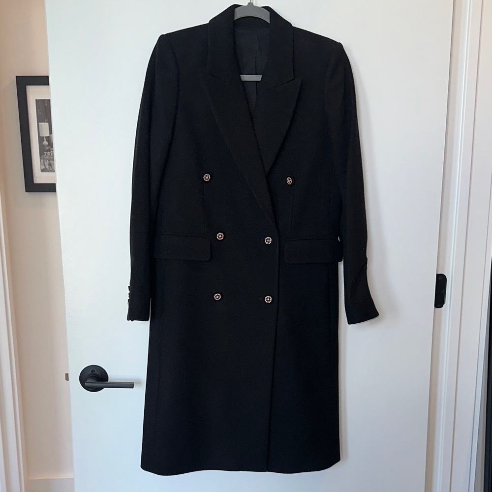 NEW The Kooples Black Luxury Wool Double Breasted Long Coat